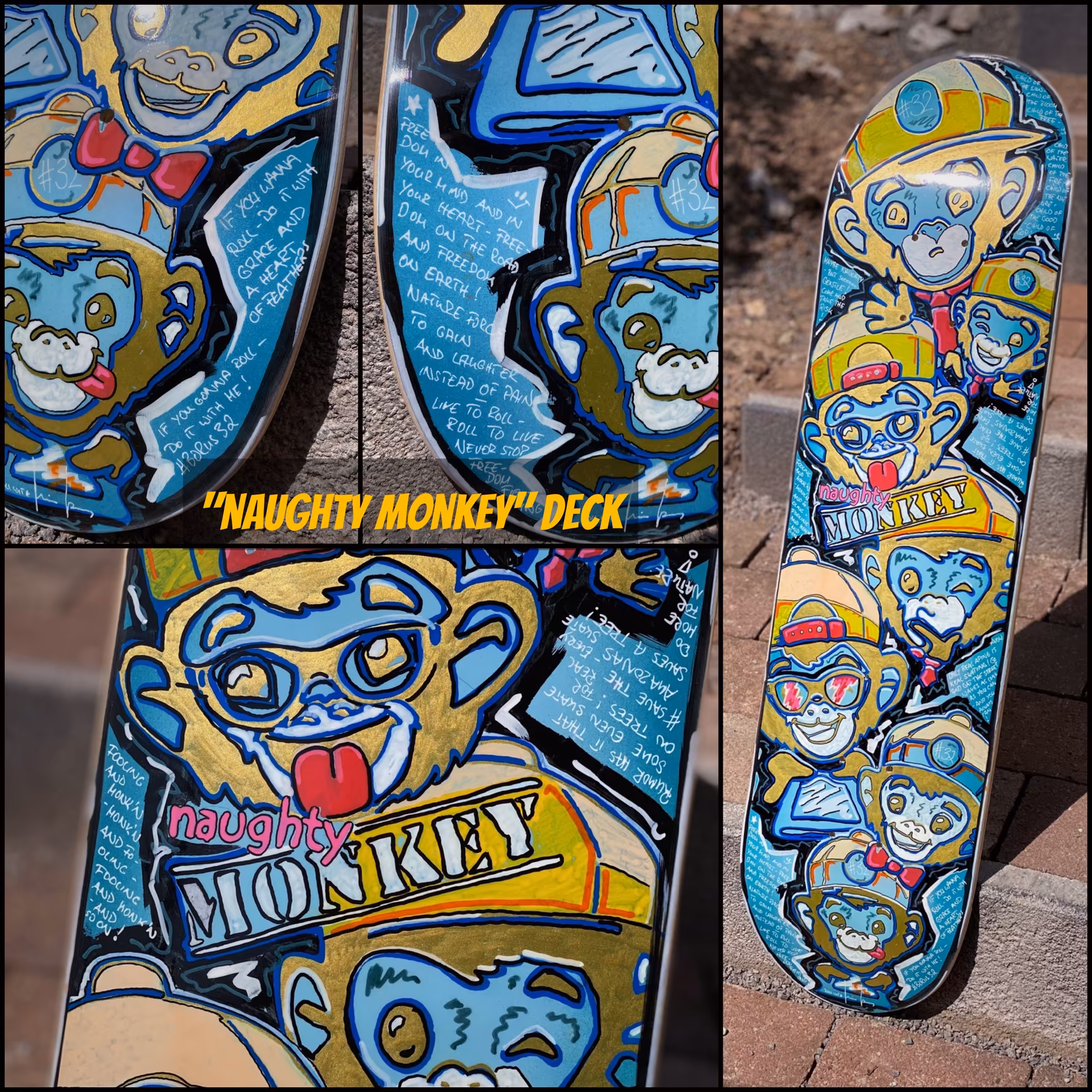Custom bemaltes Skateboard Deck "naughty monkey"